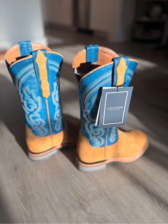 Lucchese Shoes - Lucchese Turquoise Blue and Tan Suede Western Boots
